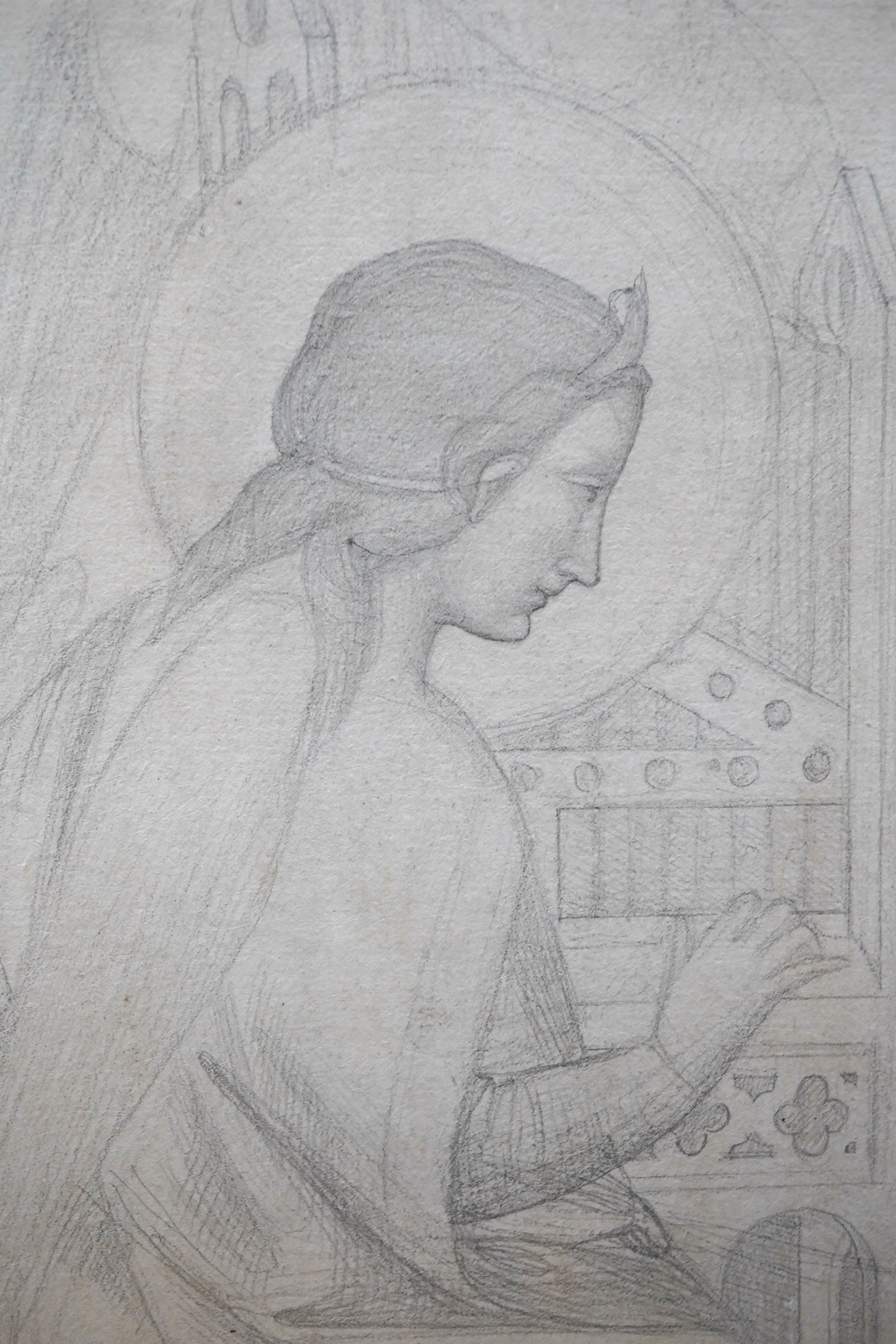 Alfred George Stevens (1817-1875), Pencil, study of an angel, unsigned, 26x17cm. Condition - fair